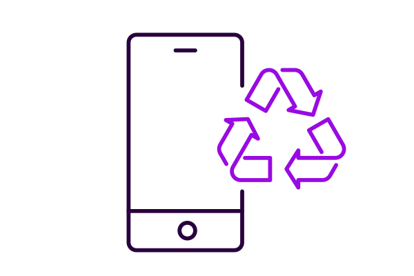 Ikon: Mobiltelefon med återvinningssymbol.