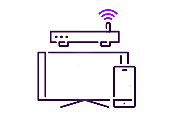 Illustration föreställande en bredbandsrouter, en tv och en mobil.