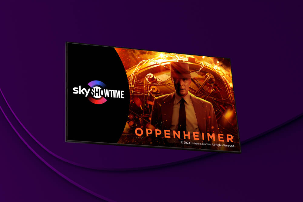 b2c/tv och streaming/Skyshowtime/Månadsbild mars 2024/Oppenheimer collage artwork på skärm ovanpå femte elementet, © 2023 Universal Studios. All Rights Reserved.