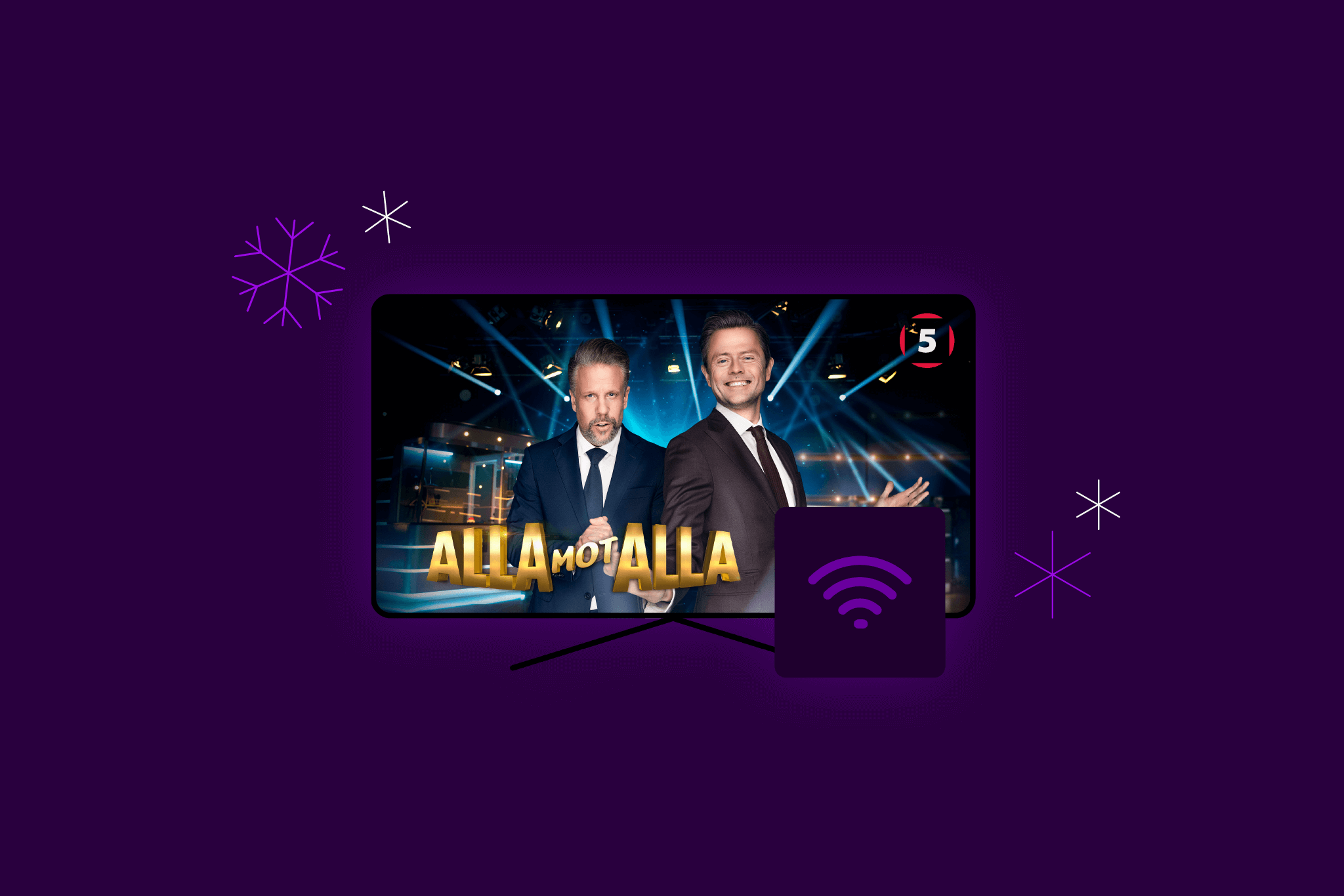 b2c-bb-tv och streaming- Mellandagar 2023 - BB250 + TV Mini - Koppla upp hemmet. Alla mot alla i skärm och BB-symbol