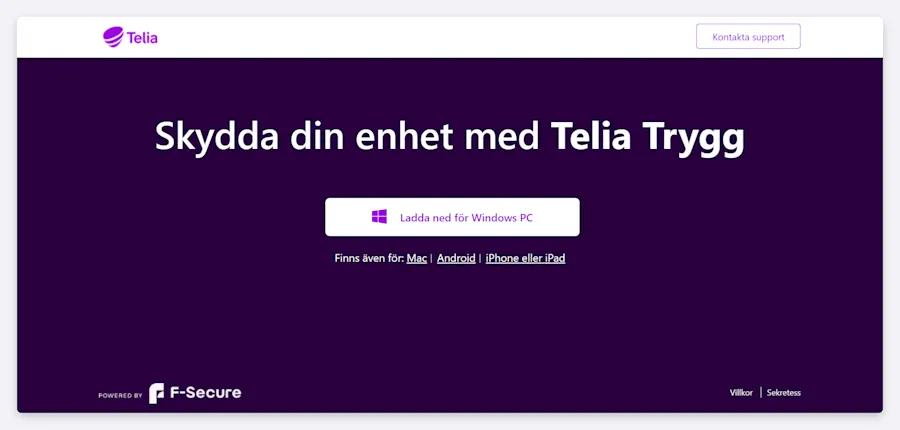 Telia Trygg för Windows där knappen ladda ned för Windows PC finns.
