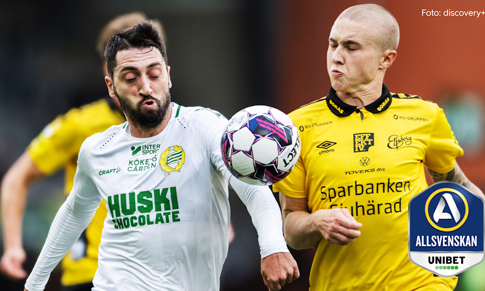 Match mellan Hammarby och Elfsborg i Allsvenskan. Foto från discovery+.