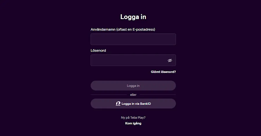 Inloggningssidan för Telia Play