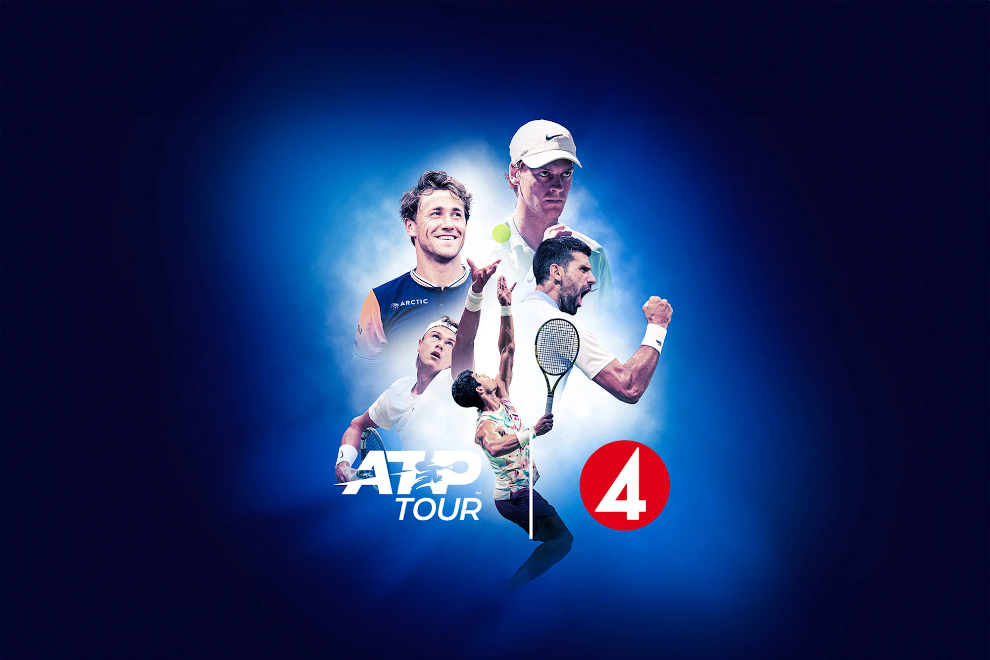 Collage med aktuella spelare i tennis ATP Tour 2024. Följ med i ATP Touren under 2024 på TV4 Play och TV4 Tennis där matcherna visas.