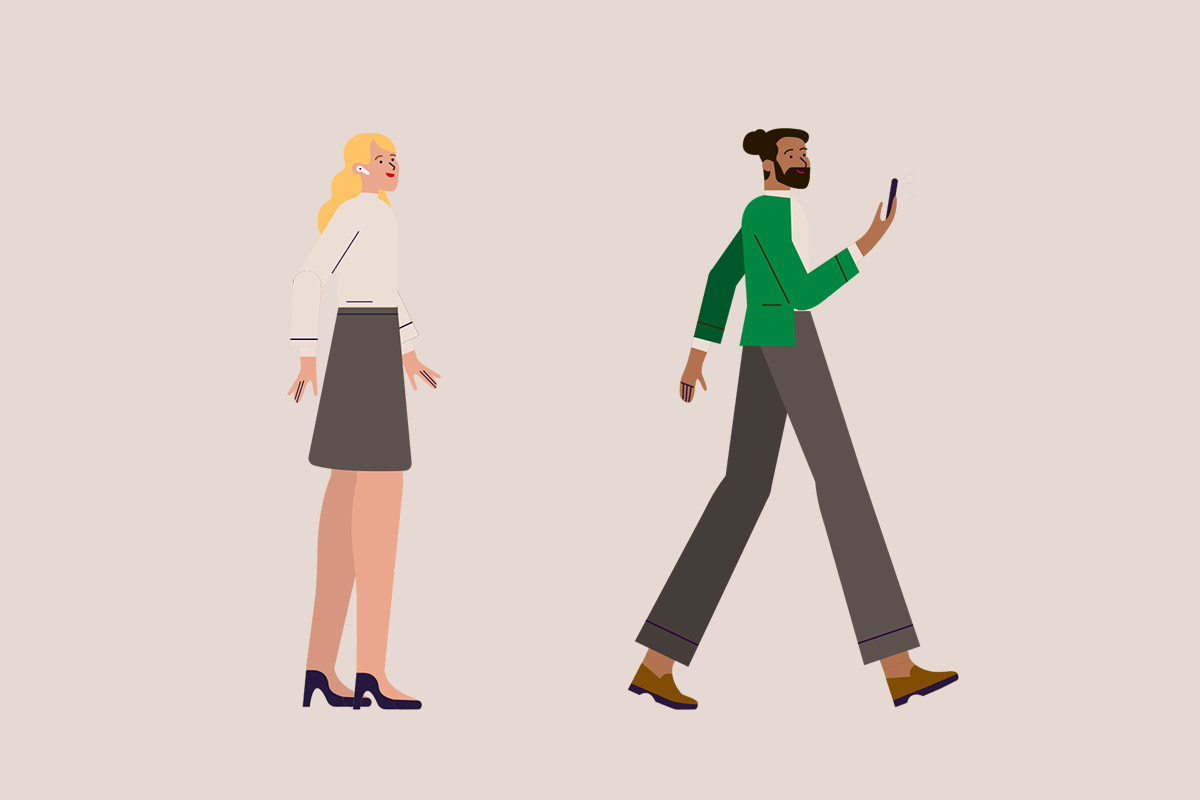 Illustrerad kvinna och man på kontor