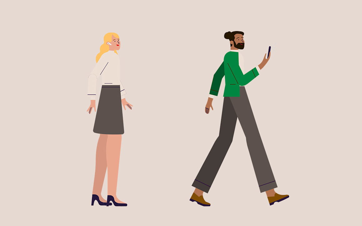 Illustrerad kvinna och man på kontor