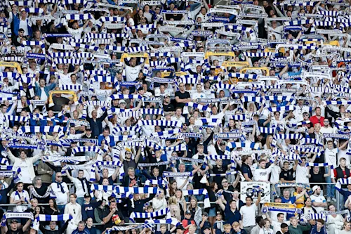 IFK Norrköping fotbollsupporters på läktaren under en match i Allsvenskan i maj 2023. 