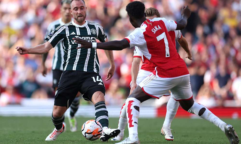 Ett intensivt möte mellan två topplag i Premier League, hösten 2023, Arsenal och Manchester United.