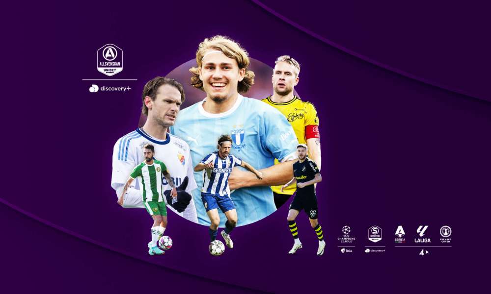 Collage med aktuella spelare i Allsvenskan 2024. Följ hela ligan med något av våa programpaket. 