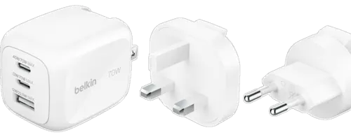 Belkin BoostCharge Pro GaN 70W med Reseadapter Vit