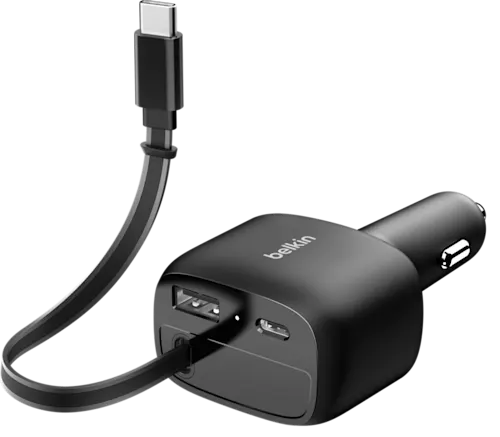 Belkin billaddare 75W med utdragbar kabel USB-C Svart