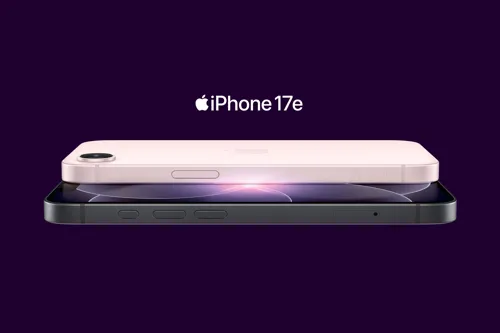 iPhone 17e + lila bakgrund