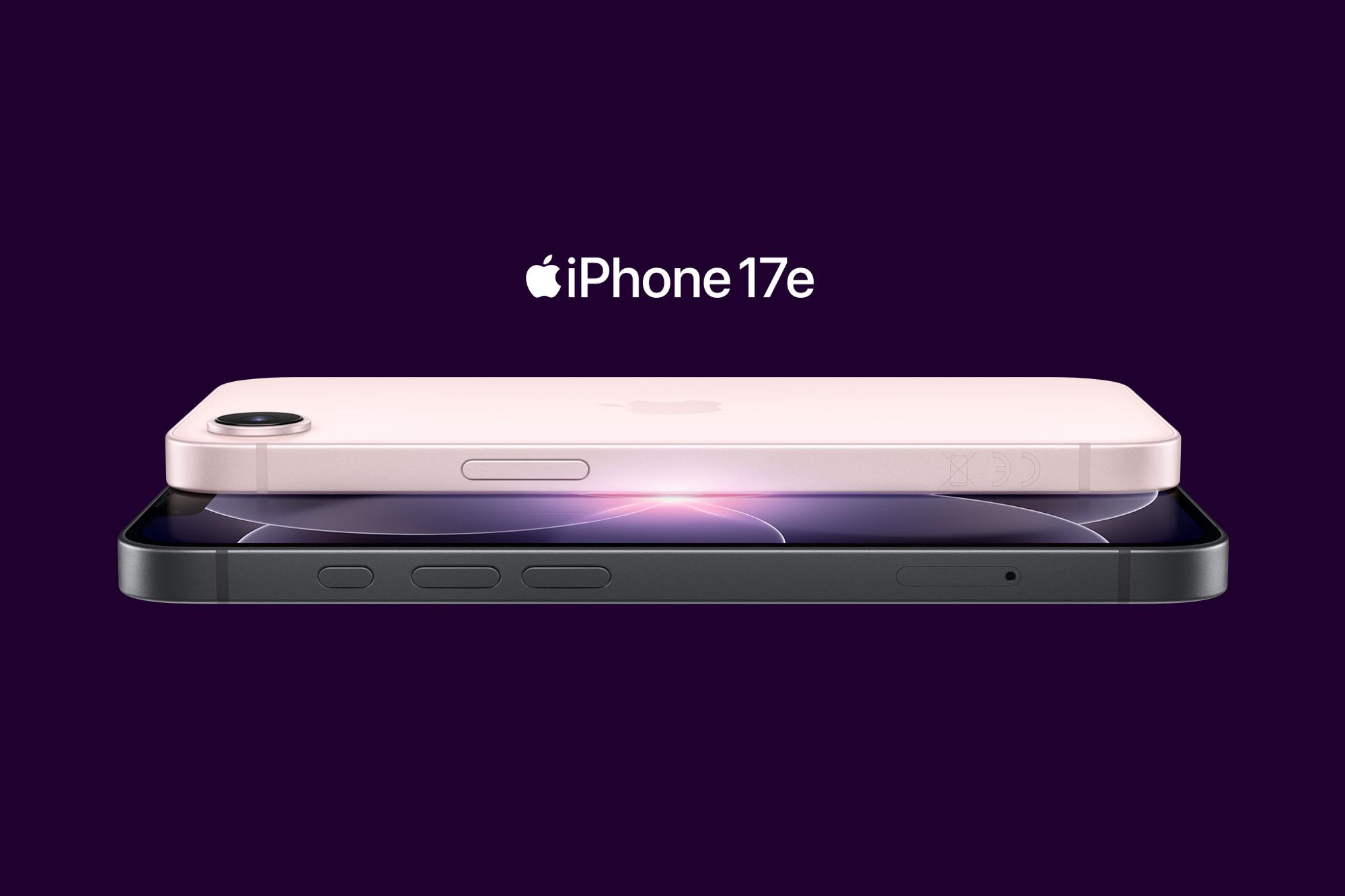 iPhone 17e + lila bakgrund