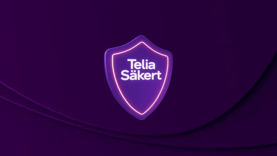 Sköld med texten Telia Säkert på lila bakgrund.