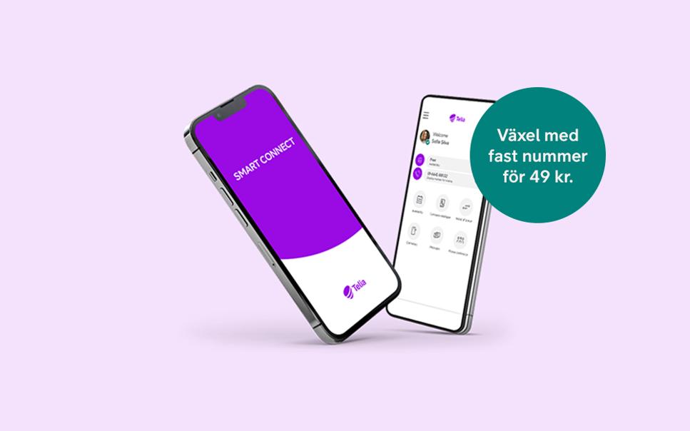 Två mobiltelefoner mot rosa bakgrund med växelapp på skärmarna.