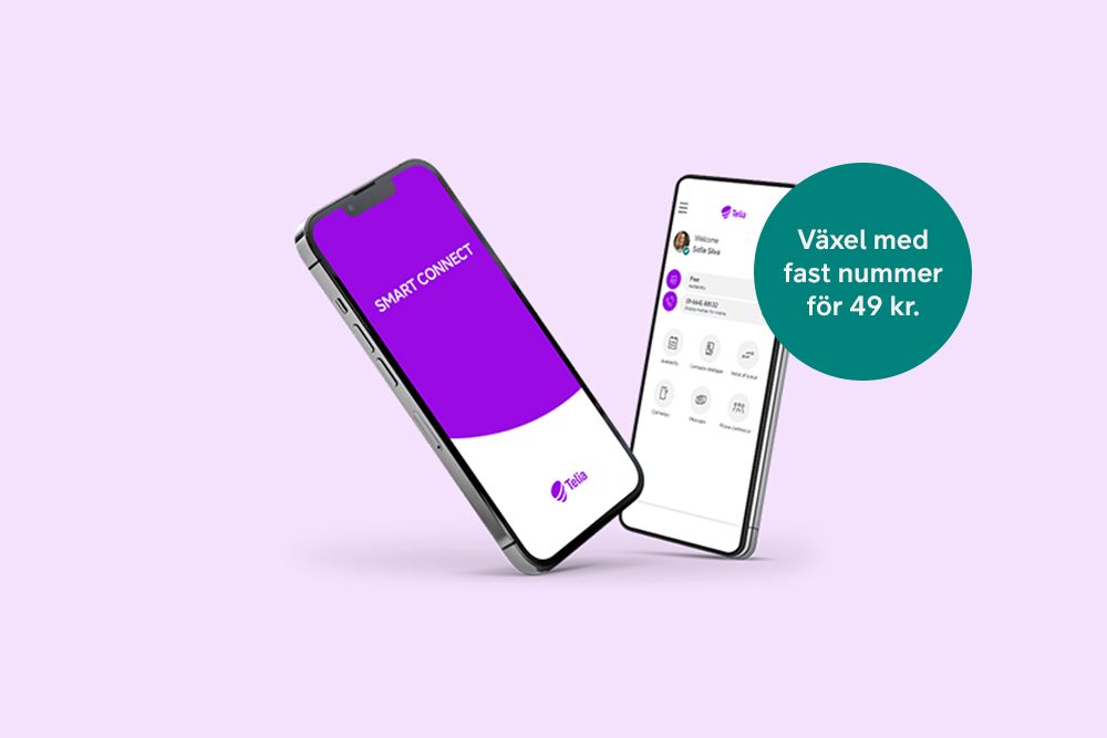 Två mobiltelefoner mot rosa bakgrund med växelapp på skärmarna.