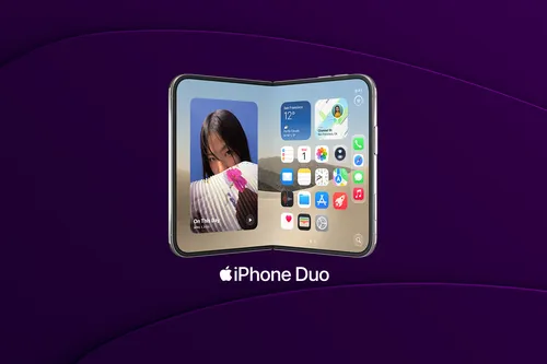 iPhone Duo med lila bakgrund och content i skärm