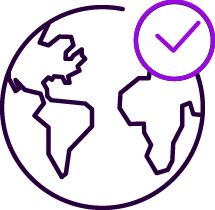 Ikon, svart jordglob med lila V-tecken