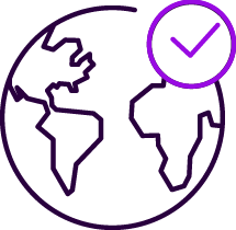 Ikon, svart jordglob med lila V-tecken