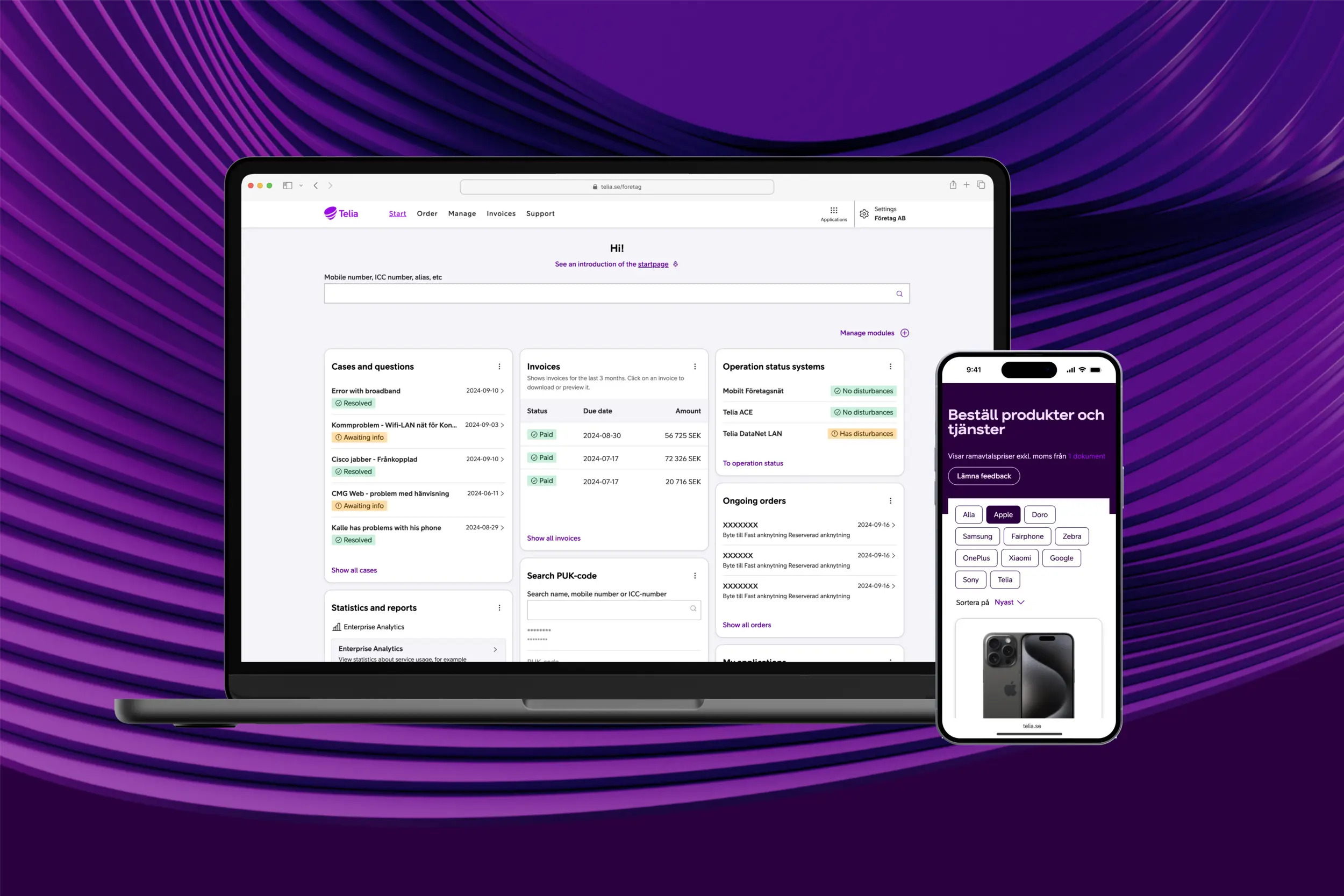 Bild som visar hur MyBusiness ser ut på en mobil och dator
