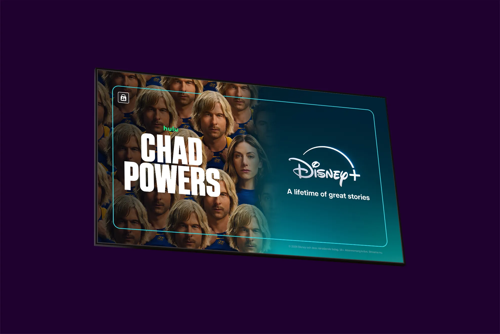 Huvudkaraktärerna i nya och andra säsongen av den amerikanska komediserien "Chad Powers" som går att streama på Disney+ från premiären den 3 september 2026.