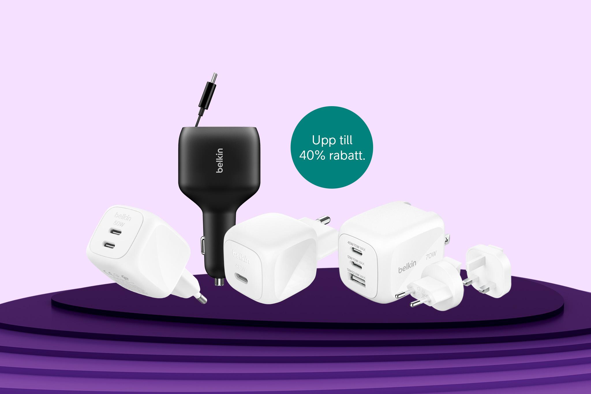 Belkin laddare rosa bakgrund och lila podium