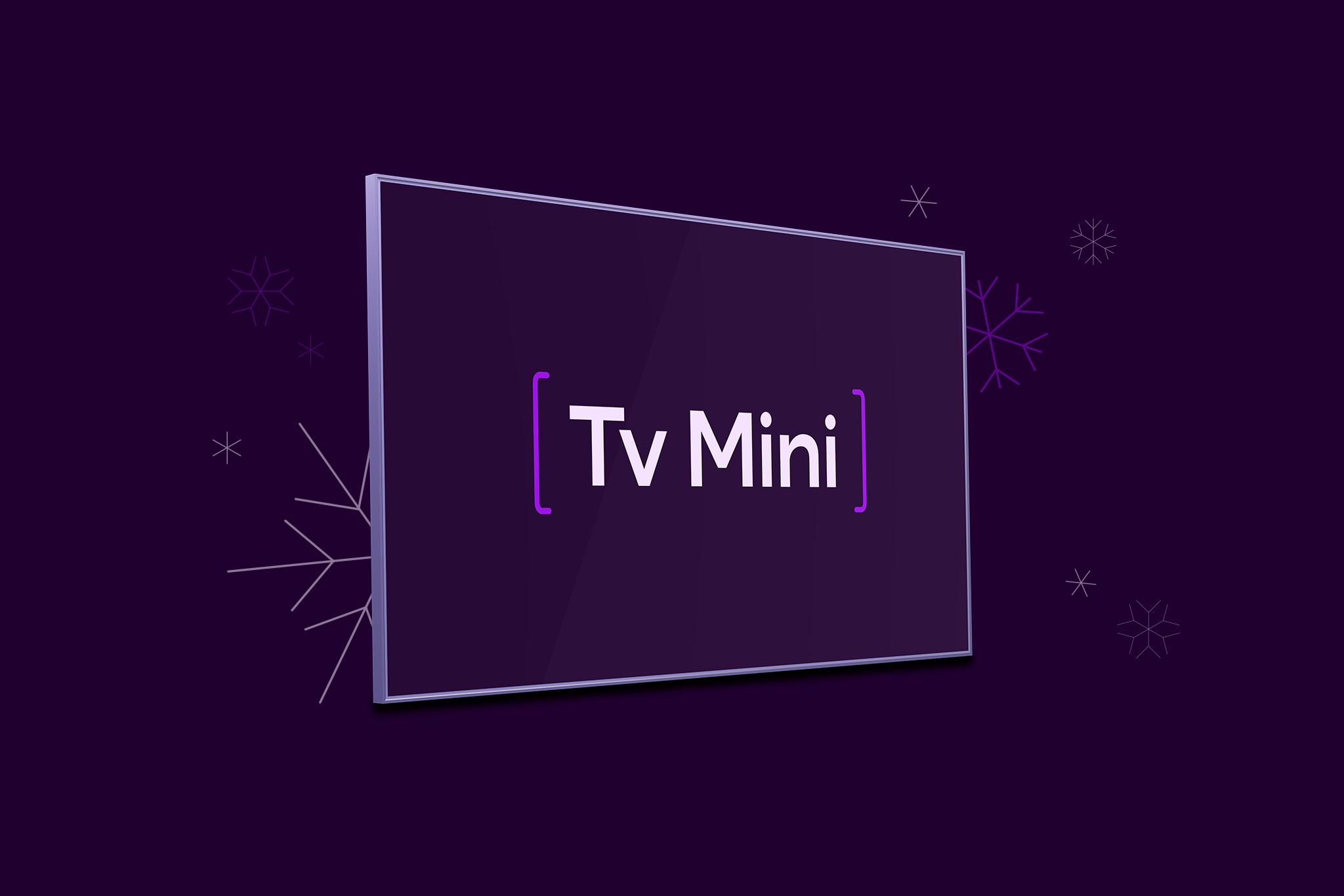 Tv-skärm med texten "Tv Mini" som symboliserar vårt tv-paket. Missa inte att fynda Tv Mini som vi har julerbjudande på under julen hos Telia 2025.