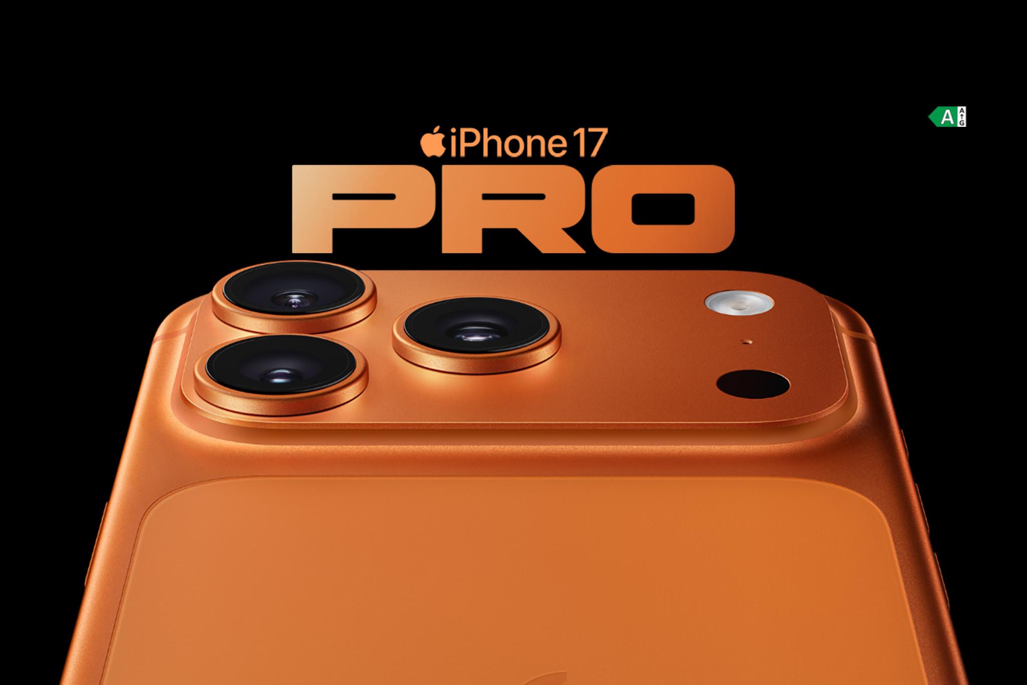 Orange iPhone 17 Pro med svart bakgrund