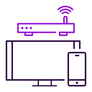 Illustration tv, mobiltelefon och lila router