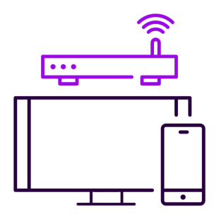 Illustration tv, mobiltelefon och lila router