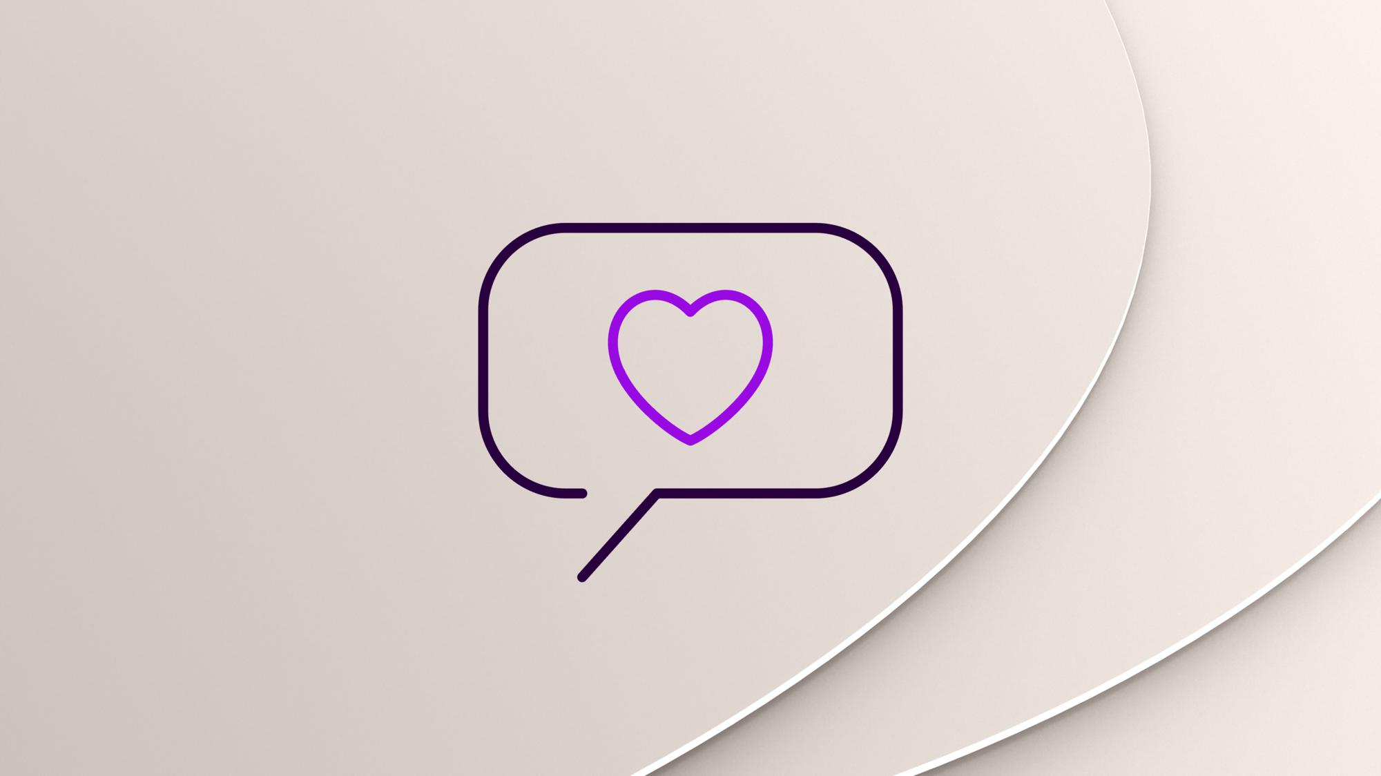 Ikon med ett hjärta i en pratbubbla på beige bakgrund