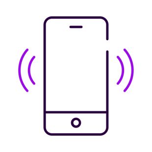 Ikon på svart och lila mobiltelefon som ringer