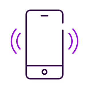 Ikon på svart och lila mobiltelefon som ringer