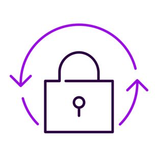 Svart och lila ikon för återställning av data, cybersäkerhet.