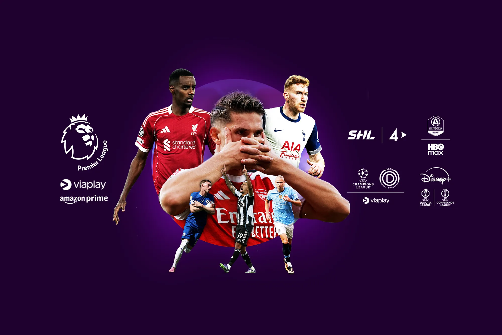 Aktuella fotbollspelare med streamingtjänsterna som ingår intill. Köp Största sportpaketet till halva priset under Black Friday och Black Week hos Telia.