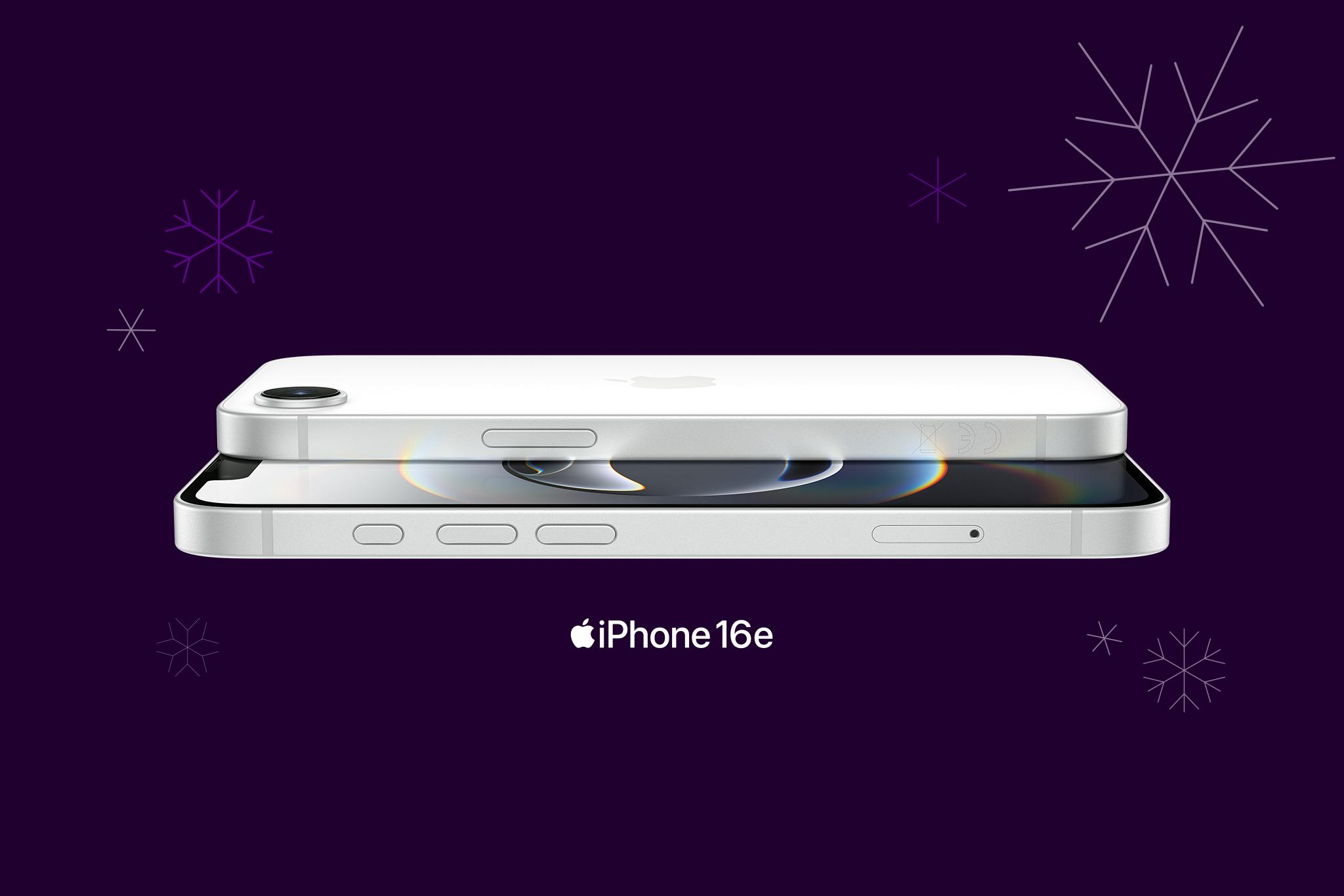 iPhone 16e med snöflingor