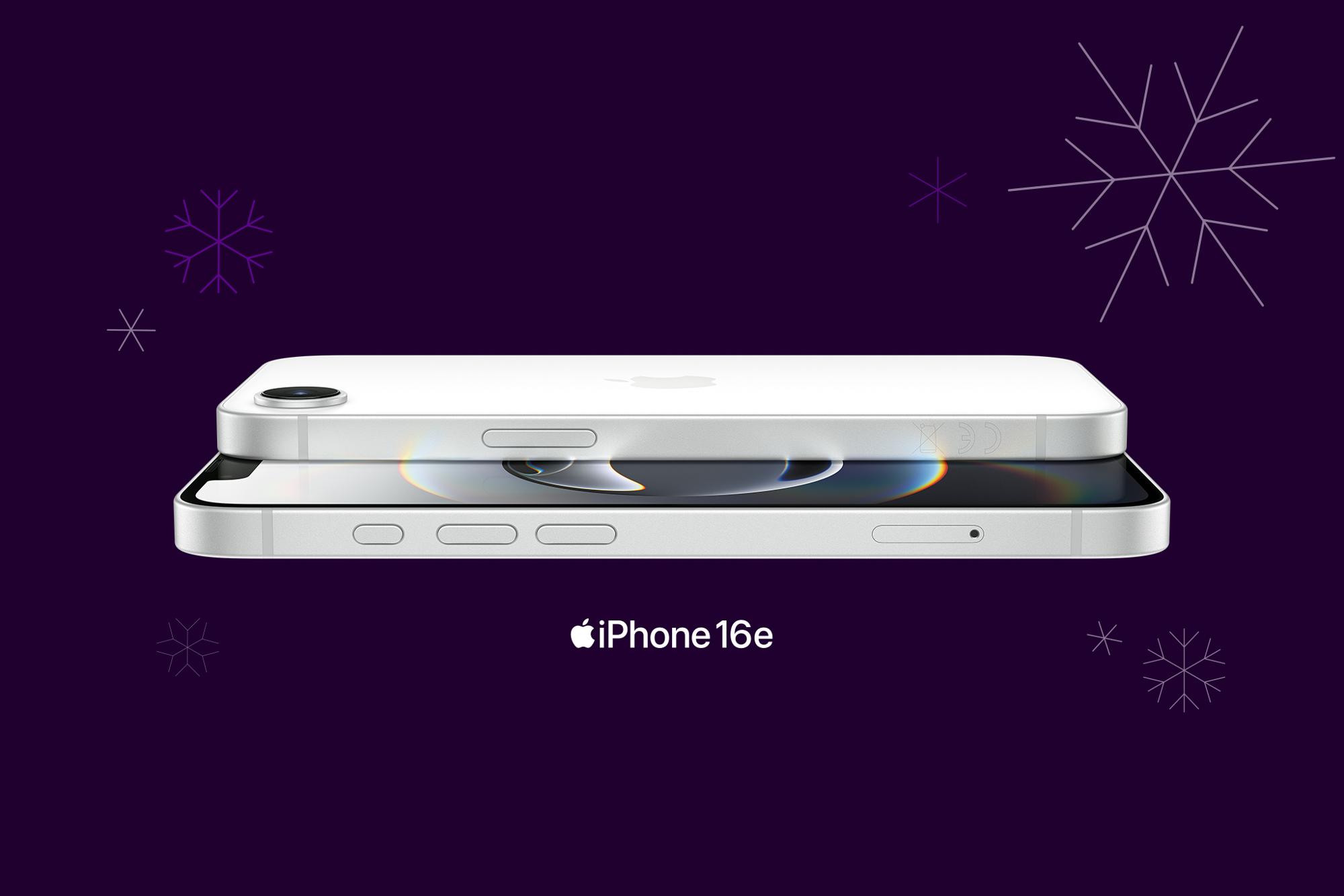 iPhone 16e med snöflingor