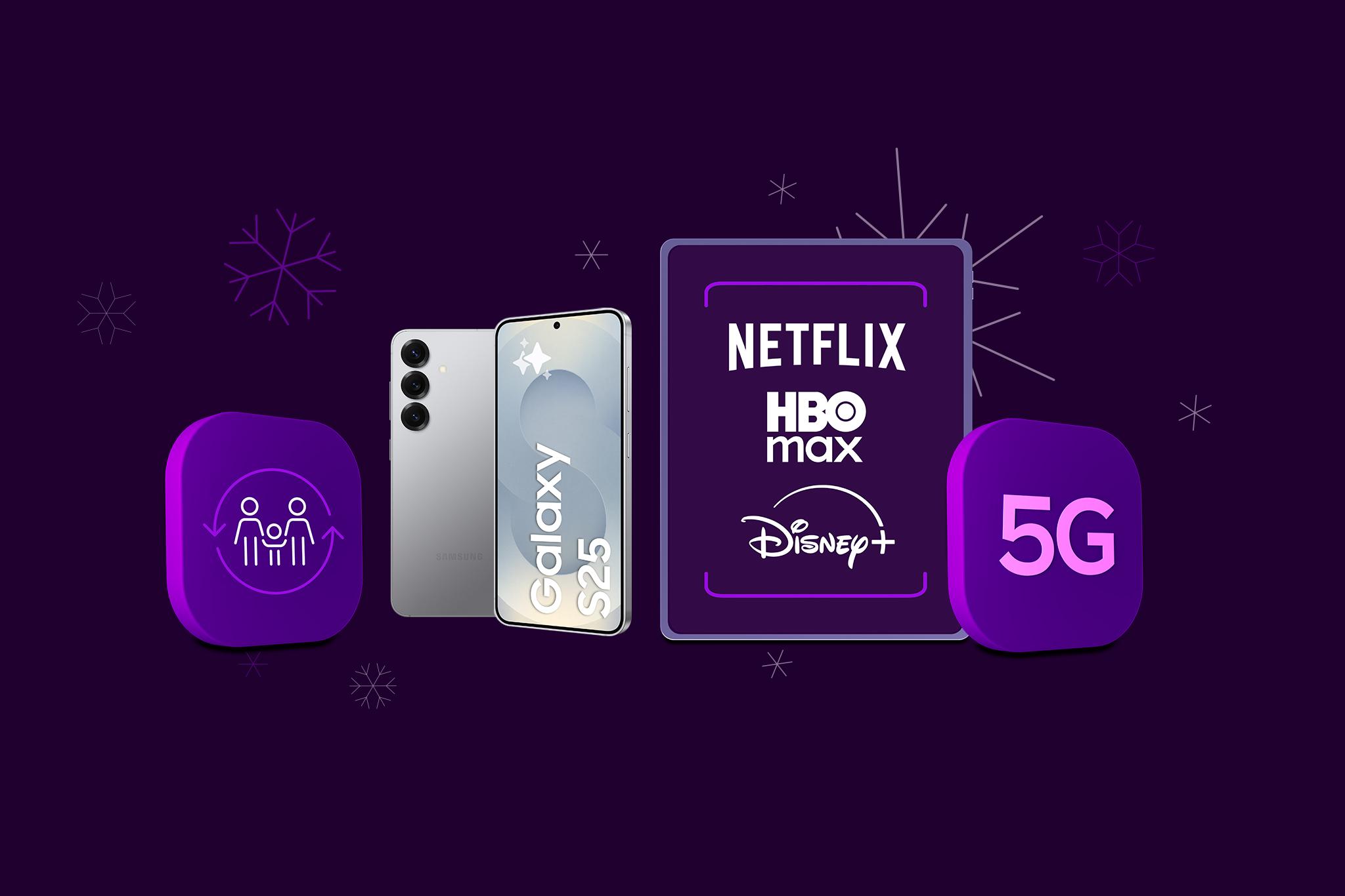 Extra användare, Galaxy S25, Netflix, HBO. Max & Disney+, 5G