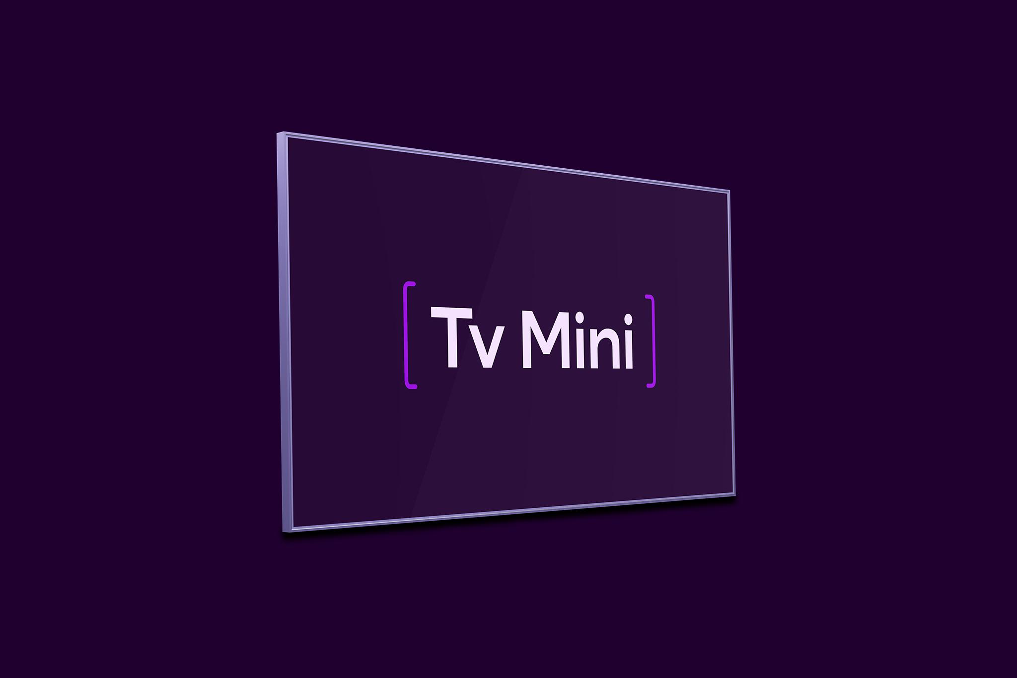 En tv-skärm med texten "Tv Mini" som representerar vårt populära tv-paket Tv Mini med 19 kanaler och streaming från TV4 Play.