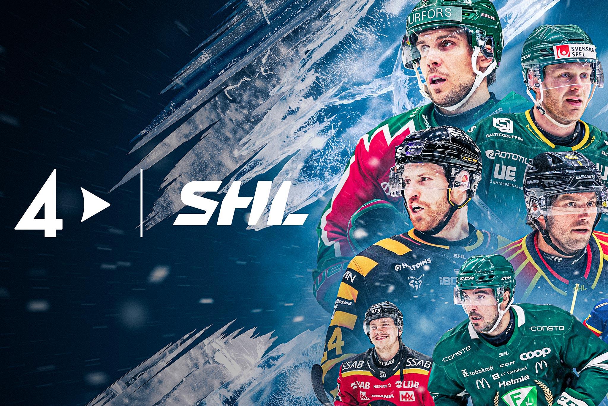 Aktuella hockeyspelare i SHL 2026/27 tillsammans med SHL och TV4 Plays logotyper.