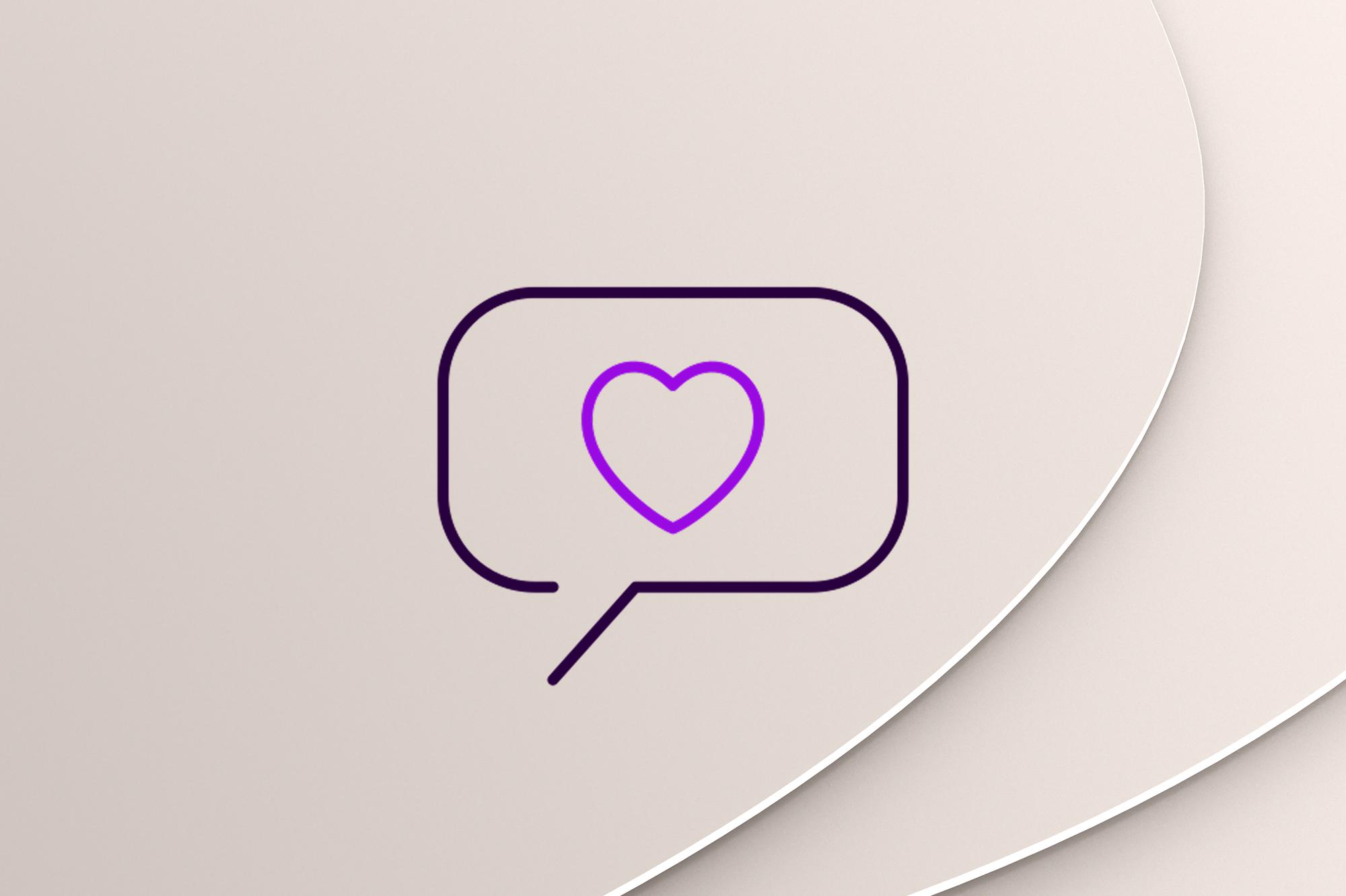 Ikon med ett hjärta i en pratbubbla på beige bakgrund