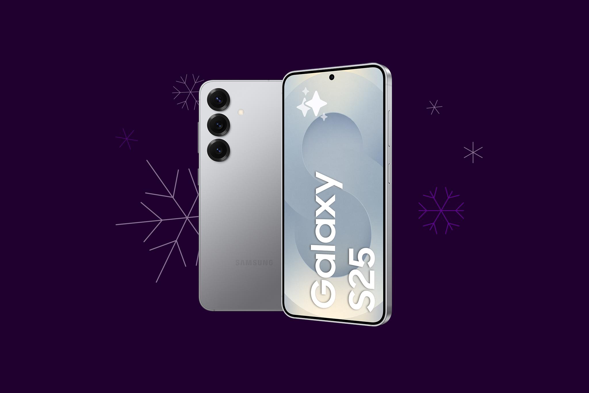 Galaxy S25 med snöflingor