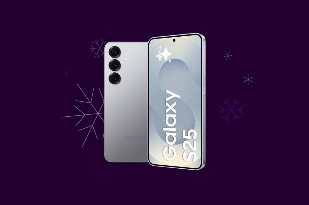 Galaxy S25 med snöflingor
