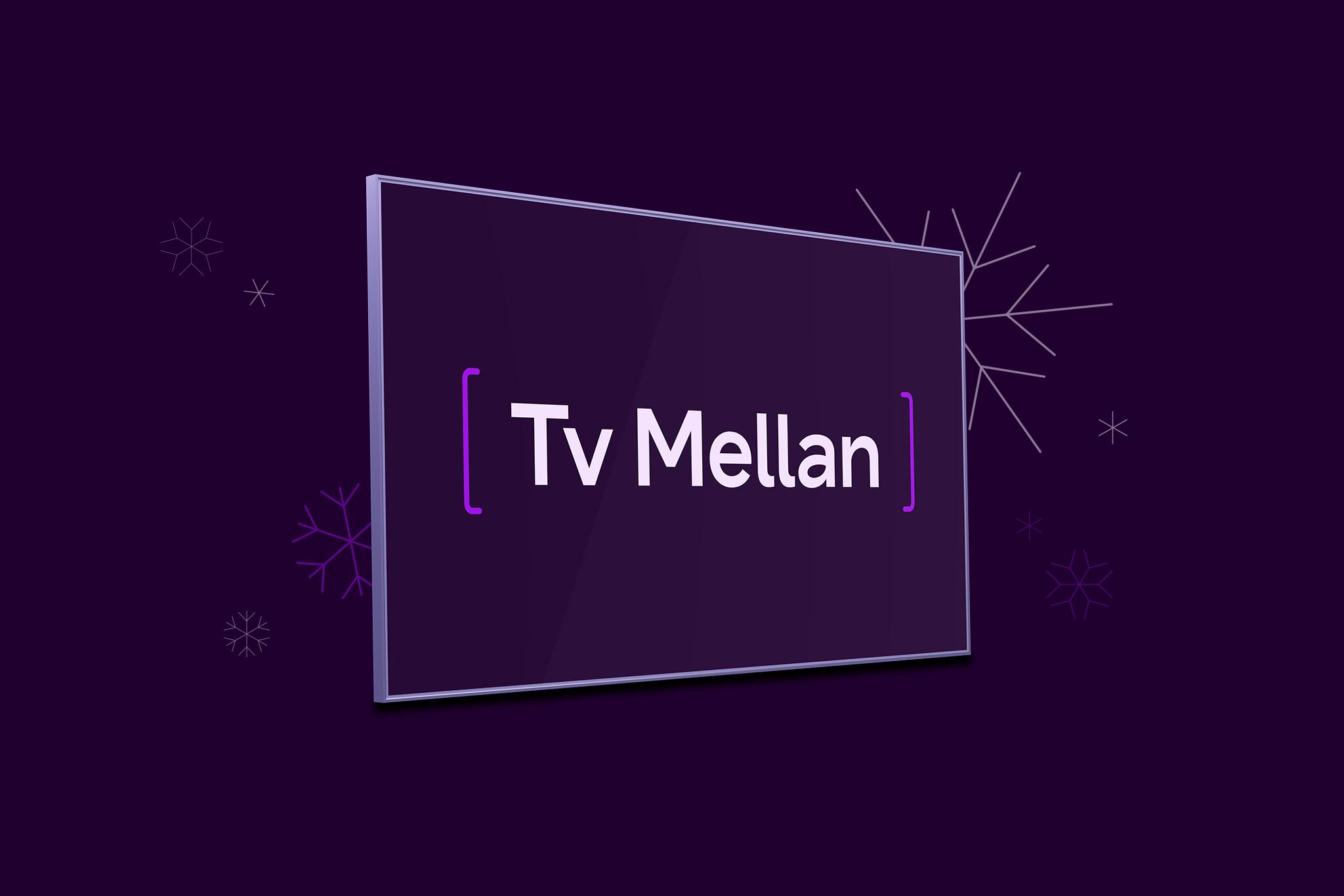 Tv-skärm med texten "Tv Mellan" som symboliserar vårt tv-paket Tv Mellan. Missa inte att fynda Tv Mellan som vi har julerbjudande på under under julen hos Telia 2025.