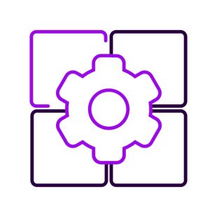 Illustration pusselbitar med lila kugghjul