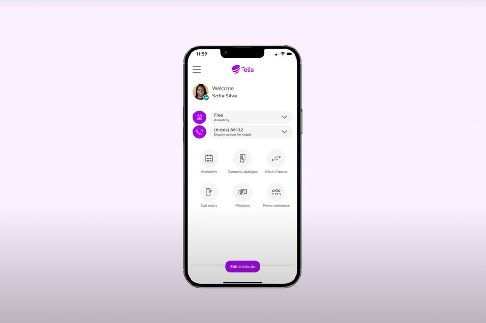 Mobil med telefonväxeln Smart Connect, rosa bakgrund