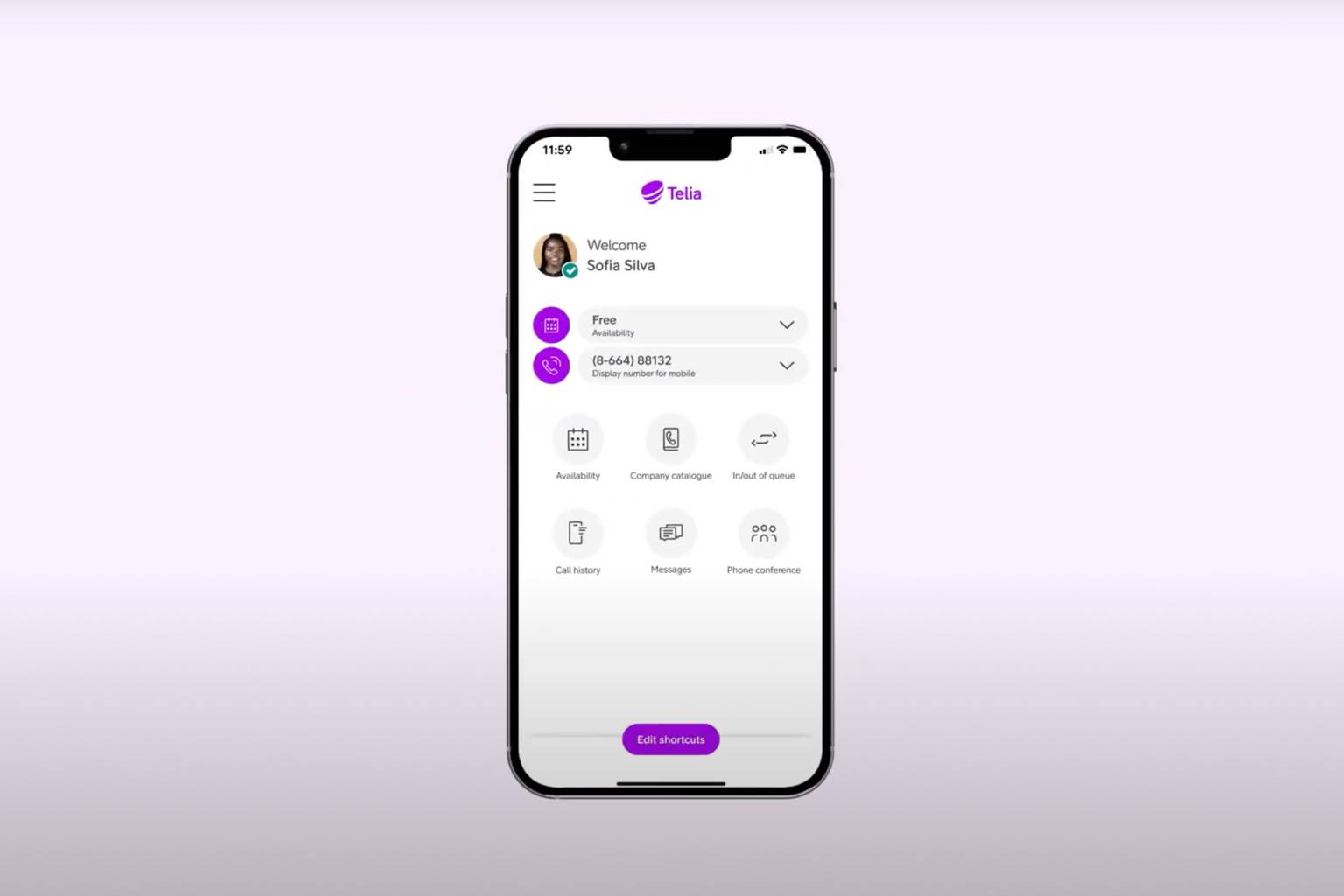 Mobil med telefonväxeln Smart Connect, rosa bakgrund