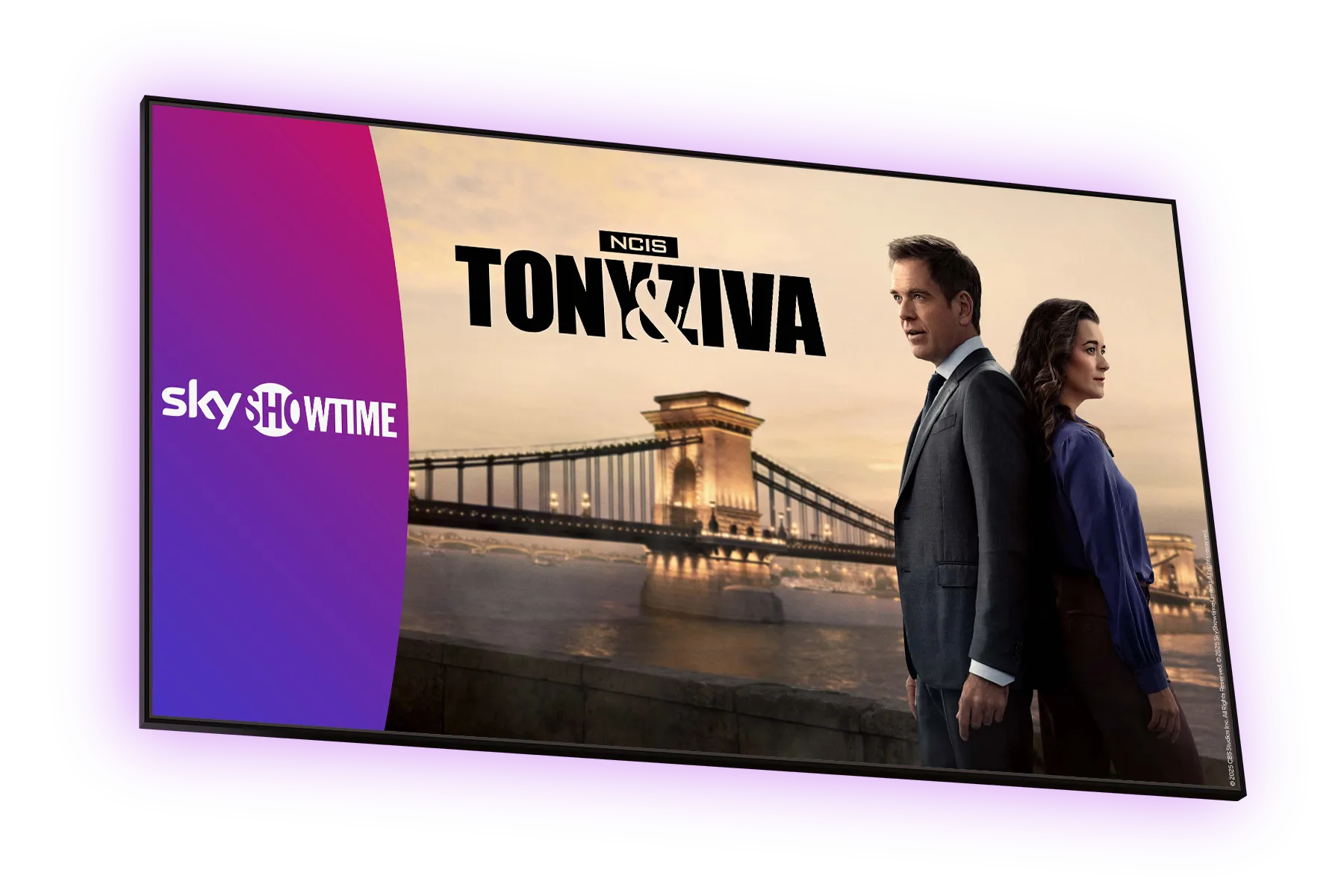 Huvudkaraktärerna i den nya spinoff-serien NCIS: Tony and Ziva som har premiär och går att streama på SkyShowtime från den 27 oktober med Telia.