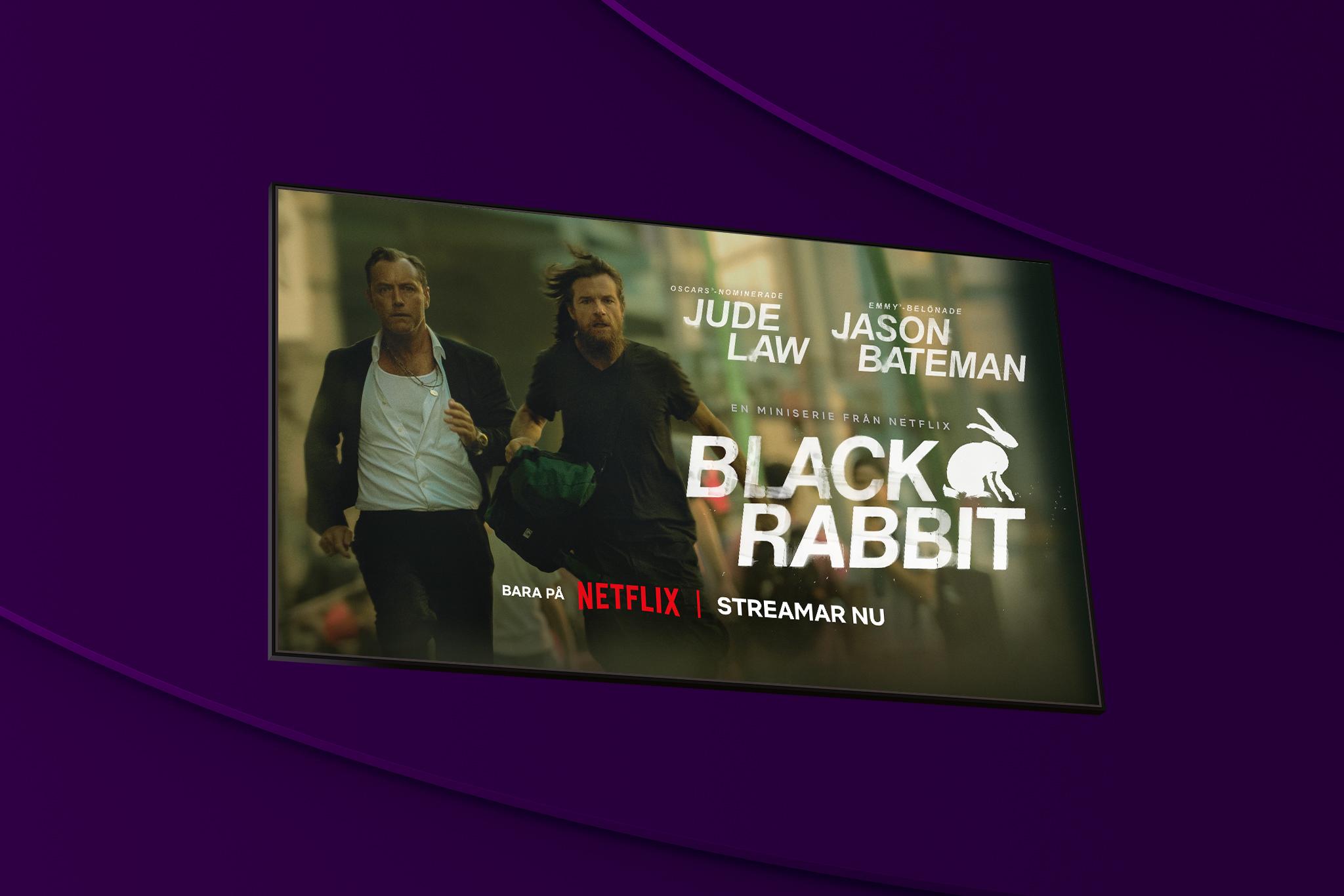 Följ skådespelarna Jason Bateman och Jude Law i den nya amerikanska dramaserien Black Rabbit som hade premiär på Netflix den 18 september 2025 och går att streama med Telia nu.