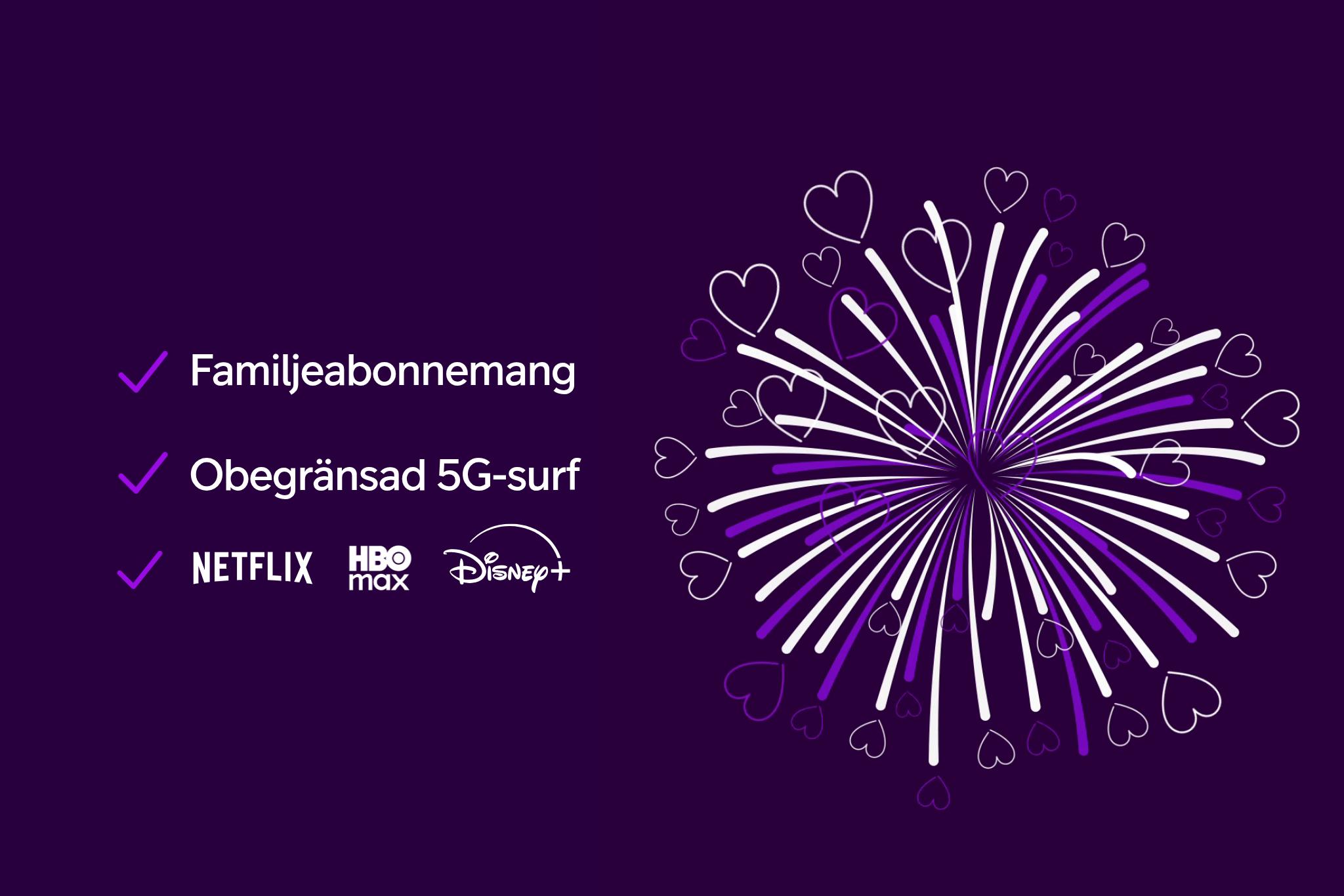 Mobilabonnemang med Netflix, Disney+, HBO Max och 5G surf och fyrverkerier
